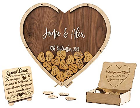 Ozinna Libro de Visitas Personalizado, Alternativa de Libro de Visitas de Boda, Corazón de Madera Personalizado para Libro de Visitas, Caja de Distribución Alternativa Rústica para Bodas