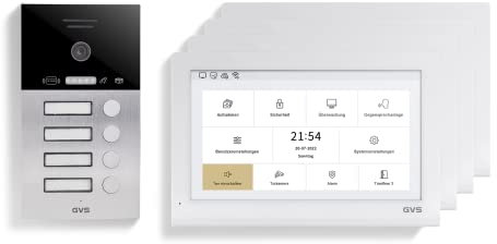 GVS - IP Video Türsprechanlage 4 Familienhaus mit Türöffner (RFID), HD Kamera, 4X 10 Zoll Monitor & App - Smarte Video Türklingel mit Kamera & Gegensprechanlage (AVS5427A)