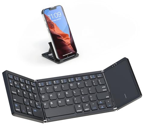 Artciety Foldable Bluetooth Keyboard, Folding Portable Wireless Keyboard with touchpad,Travel Pocket Keyboard for iOS Android Windows Mac Smartphone Tablet & Laptop, Sync Up to 3 Devices, Black