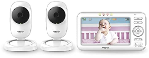 VTech LM808-2W Babyphone mit 2 Kameras, 300 m lange Reichweite, automatische Nachtsicht, Video-Babyphone mit 12,7 cm Bildschirm, 2-Wege-Audio-Talk, Temperatursensor, Energiesparmodus, Schlaflieder