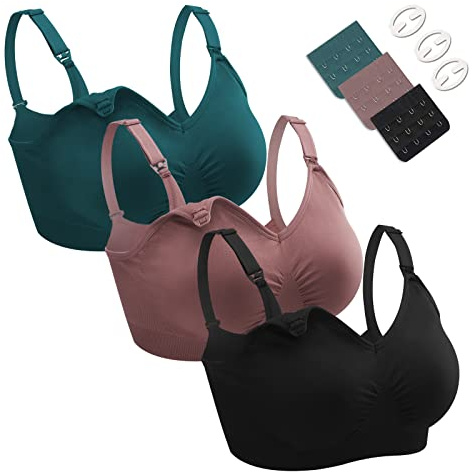 Dresime Sujetadores Lactancia, 3 Piezas Sin Aros Sujetadores de Maternidad Ultra Confort Sujetador Premama para Mujeres con con Extra brazaletes y Ganchos
