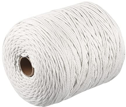sourcing map Macramé Cordón Blanco 500m/547 Yardas 4mm Diámetro Algodón Cuerda Cordel Cuerda Retorcido Trenzado Cordón para Pared Colgar, Planta Colgador, Tejer, Macramé Anudar