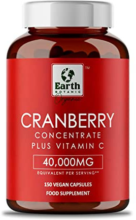 Earth BOTANIC Organic Cranberry Capsules High Strength | 120 Concentrated Pills Cranberry Extract Complex with Vitamin C Supplements