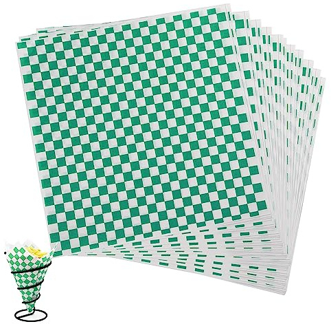 Lot de 100 feuilles de papier d'emballage de qualité alimentaire, papier sulfurisé résistant à l'huile, papier imperméable à carreaux pour charcuterie, sandwich, gâteaux, fromage (28 x 26 cm, vert)