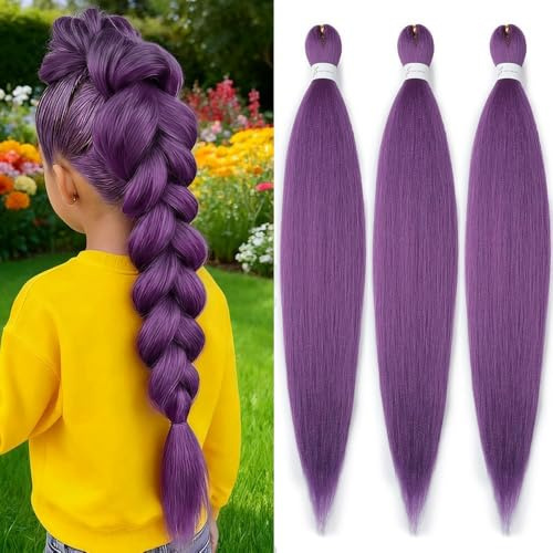 YDDM Meches Pour Tresses Africaine Violet Rajout Cheveux Tresses Texture Yaki Easy Install pour Debutants 20 Pouces 3 Paquets Cheveux Legers Naturels pour Box Braids Twist Crochet Styles
