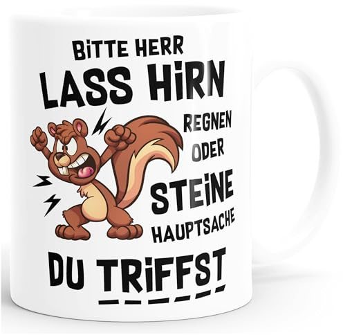 MoonWorks® Kaffee-Tasse mit Spruch Sarkasmus Herr lass Hirn regnen Bürotasse lustige Kaffeebecher Weiss standard