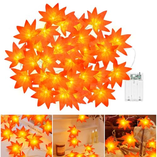 cshare Maple Leaves Fairy Lights, 3M 20LED Autumn Fall String Lights Battery Operated with Timer, Fall Leaf Garland Light for Halloween Themed Party, Pumpkin, Christmas Indoor Outdoor Decoration.
