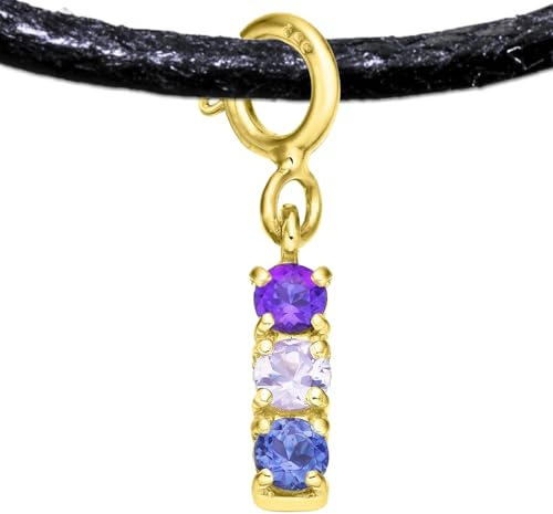 Bisexuell Flagge Geschenk Anhänger mit Halsband, Handgefertigter Pride LGBT Bisexualität Bi Charm mit Edelsteinen aus Silber 925 mit Amethyst, Sapphire, Iolite (Silber Vergoldet, Bisexual Schmuck)