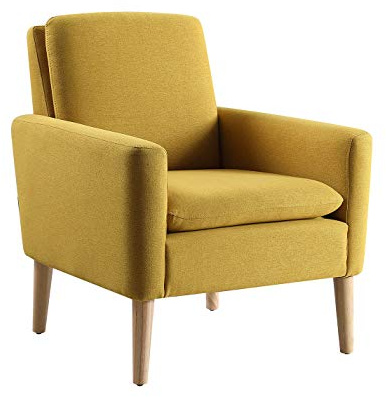 Sessel Wohnzimmer Cocktailsessel Ohrensessel Armsessel Lehnsessel Polsterstuhl mit Holzbeine Relaxsessel mit Armlehnen Clubsessel, für Wohnzimmer, Schlafzimmer & Büro (Senfgelb, Sessel)