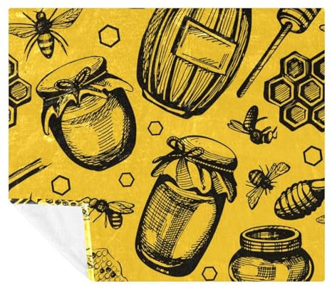 VAPOKF Bee Honeycomb and Honey Jar Soft Cozy Throw Blanket for Adult and Kids, Lightweight Microfiber Fleece Blanket for Couch Bed Sofa Travel, 59x79