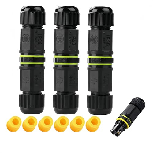 Tynoscco Kabelverbinder Wasserdicht 3polig, 2-Wege M18 IP68 Wasserdichte Kabelverbinder 5-10mm, Verteilerdose außen, 3-Leiter, Schraubanschluss für Outdoor, 3Stück Schwarz