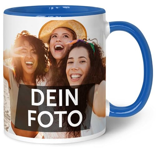 GRAVURZEILE Tasse zum selbst gestalten - Personalisiert mit eigenem Foto - Lebensmittelecht - Spülmaschinenfest - Mikrowellengeeignet - Fototasse Werbetasse oder Firmentasse mit Logo - Blau