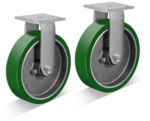 CWfutureparts 8X2 Caster Wheels, Heavy Duty Rigid Casters, Aluminum Core Thickened Polyurethane Industrial Casters for Toolbox Workbench, 1500 Lbs Capacity Per Caster (2 Pack)