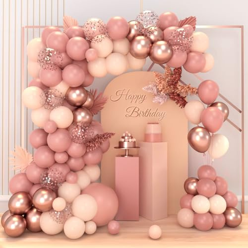 Luftballon Girlande Rosa, 87 Retro Rosa Luftballons Geburtstag Girlande mit Luftballons Rosegold, Luftballons Rosa Beige für Geburtstagsdeko Mädchen,Boho Hochzeit,Verlobung,Baby Shower,Babyparty Deko