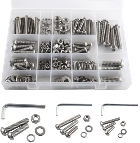 Rshuhx M5 M6 M8 Boulon et Écrous Vis à Tête Hexagonale Acier Inoxydable 304 Vis Tete Cylindrique Pans Creux Kit de Combinaison 300pcs