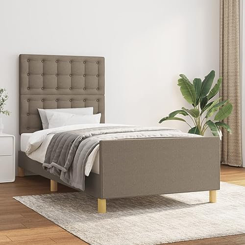 THOYTOUI Bettgestell, Betten Polsterbett Bett Tagesbett Geeignet für Mehrbettzimmer Hotel Gästezimmer Wohnung mit Kopfteil Taupe 90x190 cm Stoff
