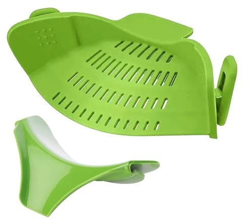 ZaHuMu Silicone Snap Strainer with Funnel - Ultimate Kitchen Essential, Mess-Free, Heat Resistant, Universal, Dishwasher - Perfect for Pasta, Beef, Spaghetti, Soup (Green, Strainer with Funnel)