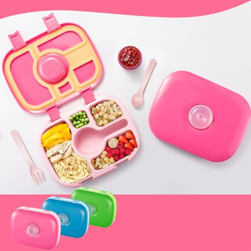 Qobobo® Brotdose mit Fächern, BPA-Frei, Lunchbox mit 5 Unterteilung und 1 Separaten Saucenbox & geschirr, Brotzeitbox Brotbox Bento Box ideal für Kindergarten & Schule (Rosa)