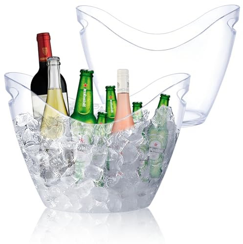 Eiskübel aus Acryl, transparent, 4 l, Getränkewanne, Champagner, Weineimer für Partys und Getränke, Lebensmittelqualität, perfekt für Wein, Champagner oder Bierflaschen, 2 Stück