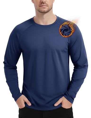TACVASEN Thermal Shirts for Men Long Sleeve Fleece Lined Base Layer Cold Weather Warm Undershirt Athletic Workout Winter Underwear Tops Navy L