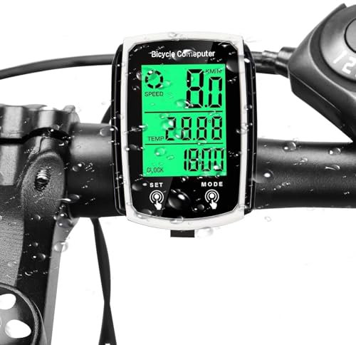 Fahrradcomputer IPX6 wasserdichte Radcomputer,Tachometer Multi-Funktion,Fahrradtacho mit LCD Display,Automatischer Start/Stopp Fahrrad tacho Verkabelt, Kilometerzähler Mountainbike Fahrrad Zubehör