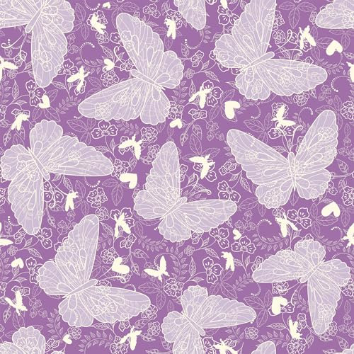 VaryFloral Mustertapete Lila Wandtapete Selbstklebend 30.5cmx300cm Blumentapete Schmetterling Klebefolie Möbel Vintage Tapete Blumen Aquarell Folie für Möbel Wasserdicht Fototapete Wohnzimmer