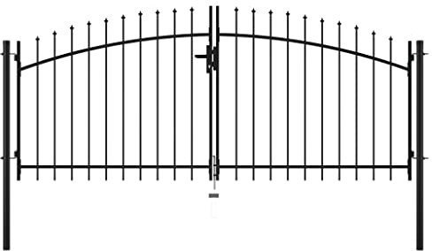 Hommdiy Doppelflügel Gartentor mit Speerspitzen Doppeltor Zauntor Gartenpforte Tor Hoftor Industrietor Einfahrtstor Doppelflügeltor 300 x 150 cm