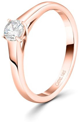 EDELIND Verlobungsring 585 Rotgold GIA Zertifiziert 0,30 Ct Solitär Diamantring Ø 53 mm Goldring für Damen mit Diamanten Brillanten mit Schmuck Geschenkbox