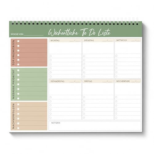 BIROYAL Wochenplaner Block A4, To Do Listen Block, Undatiert, 52 Seiten | Weekly Planner, 120gsm Papier, Abreißen, Schreibtischunterlage mit Wochenübersicht für Termine, Aufgaben& Notizen