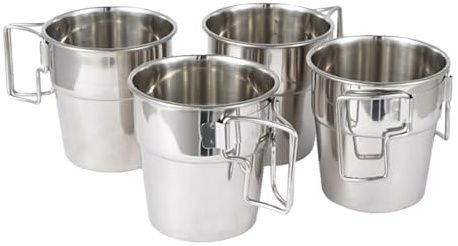 Camping Kaffekopp, Backpacking Mugg - Set med 4 300 ml Backpacking Cups Camping Muggar - Backpacking Kaffekopp, Campingmugg i metall med vikbart handtag, dricka