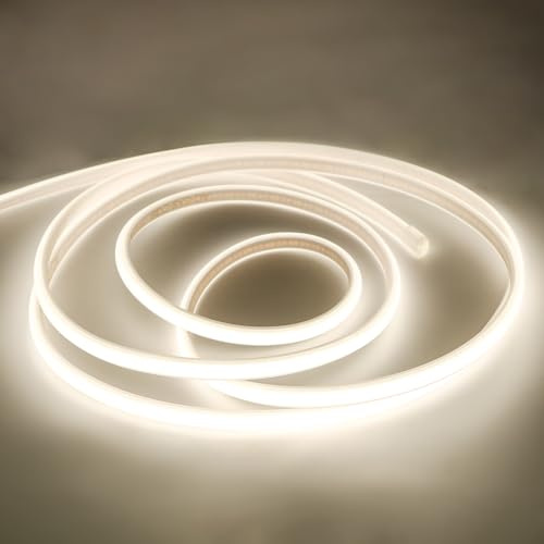 pcning COB LED Streifen 230V Direktanschluss 3M Ohne Trafo mit Schalter, 3 Meter IP67 Waterproof Frosted Light Band 4000K Weiss (Weiß, 3M)