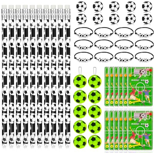 Kaisibum 50 Stück Fußball Mitgebsel Set, Fussball Mitgebsel Jungen | Enthält Bleistifte Radiergummi Armbänder Flipperspiel mit Fußballanhänger für Jungen Kindergeburtstag