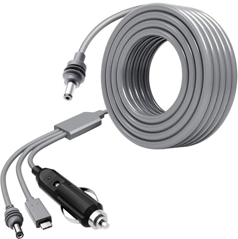 WAWINY Starlink Mini Power Cable - 3M/10FT 12-24V Cigarette Lighter Plug Car Power Cable Waterproof 18AWG Gray (3 in 1) for Starlink Mini Accessories