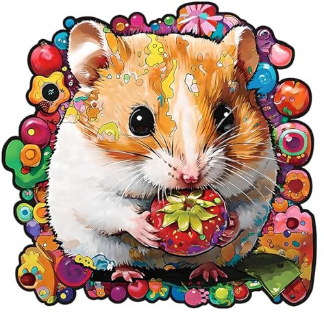Wooden Jigsaw Puzzles, Unique Shaped Wood Puzzles for Adults with Wood Box, Hamster L