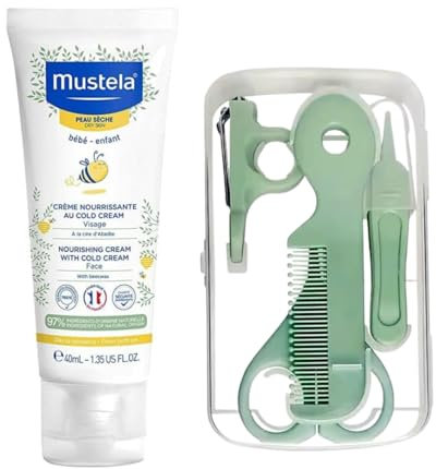 Bébé Dry Skin Nourishing Cream Cold Cream 40ml Bundled With Alimos 5-in-1 Baby Nail Care Set with Nail Clippers, Scissors, Nail File, Tweezer, and Baby Comb