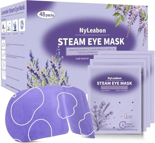 48 Packs Steam Eye Mask for Dry Eyes, Self Heating Eye Masks Help for Dark Circles, Puffy Eyes, Disposable Hot Compress Eyes Mask for Sleeping (Lavender)