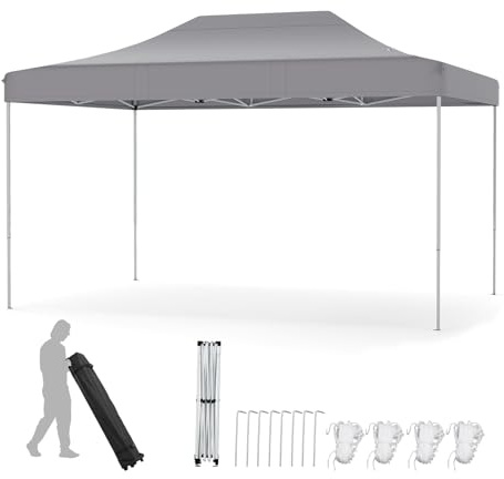 GOPLUS Tonnelle de Jardin Exterieur 300x450 CM, Barnum Pliante pour 10-12 Personnes, Imperméable, Réglable 313/323/333CM, Abri Solaire, Sac de Transport, pour Camping Plage Fêtes (3x4,5 M-Gris)