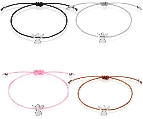 XFSRG 4 Stück Schutzengel Armband Set aus Edelstahl für Damen und Herren Freundschaftsarmband Glücksarmband Verstellbar Modisches Design (Silber)