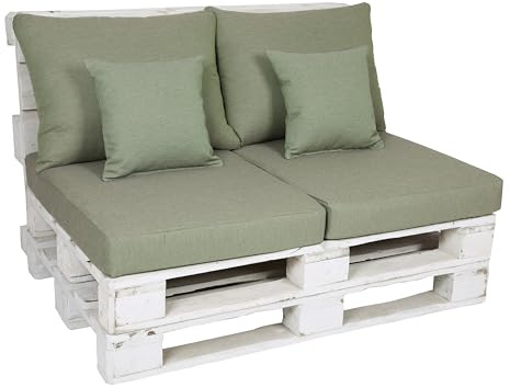 GO-DE Textil Bequeme und attraktive Polsterauflagen für Paletten-Loungen (4-teilig, für eine komplette Palettenlounge, Uni Hellgrün-hellgrün, Palettenkissen mit Dekokissen)
