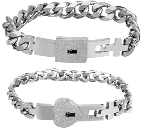 PACKOVE 1 paire de bracelets pour couple avec chaîne à main unisexe comme cadeau d'anniversaire pour clés et bracelets de serrure personnalisés pour des occasions spéciales
