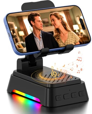Enceinte Bluetooth sans Fil Portable 3 en 1, Haut-Parleur Bluetooth avec Support de Téléphone Pliable,Lumière Ambiance RGB,Cadeau Anniversaire, Original Utile Cadeau pour Homme et Femmes,Collegue