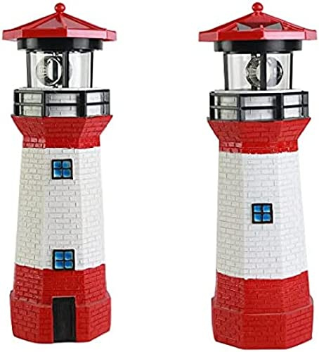 Luci solari da giardino all'aperto, grande faro solare con faro rotante, ornamenti da giardino in miniatura, luce rotante a 360 gradi per cortile, prato, balcone, confezione da 2