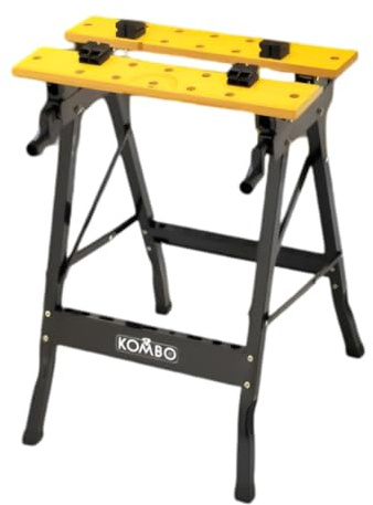 Buystar Banco da Lavoro Pieghevole e Morsa Portata 100Kg 61 X 56 X 79h CM - Salvaspazio, Pratico, Richiudibile, Regolabile, Cavaletti da Lavoro, Segare, Magazzino, Garage - Metallo