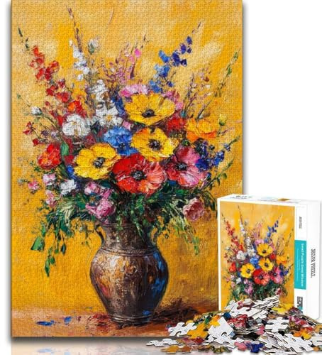 Puzzle 1000 pièces Fleurs dans Un Vase pour Adolescents, Cadeaux pour Les Vacances à la Maison, pièces de Formes aléatoires entièrement emboîtables 38x26cm