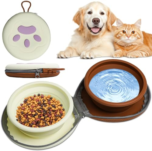 Mugtide 2 Stück Faltbare Hundenäpfe, Silikon Reisenäpfe für Haustiere, Tragbarer Reisenapf für Hunde, Faltbare Wassernäpfe für Katzen und Hunde, Ideal für Camping und Wandern, 450 ML (Braun & Grün)