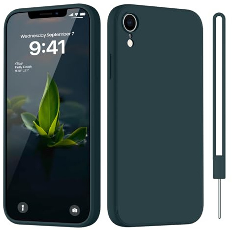 HGH für iPhone XR Hülle Silikon mit Lanyard, Grün | Handyhülle für iPhone XR Dünn Rundumschutz mit Microfiber-Innenfutter Kratzfest Schutzhülle Case 6.1
