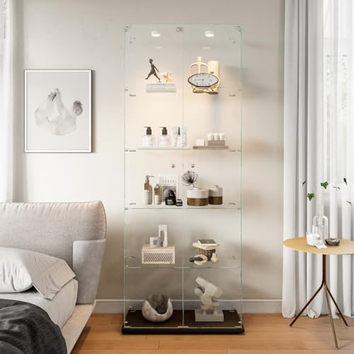 ZHDOKA Vitrines 5 områden med LED, 78,5 x 34,5 x 186,5 cm Vitrin sur Pied med 2 dörrar och lås, Armoirs de Verres, små virus i salong, insamling för samlingar, svart