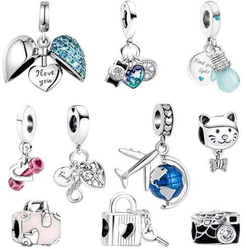 MLPKOI 10 Piezas Charms Abalorios, Joyeria Mujer, Compatible con Europeo Pulsera Collar, Regalo de Joyería, Charms de para Mujeres, Familiares, Amigos, Mamá, Adolescentes y Niñas