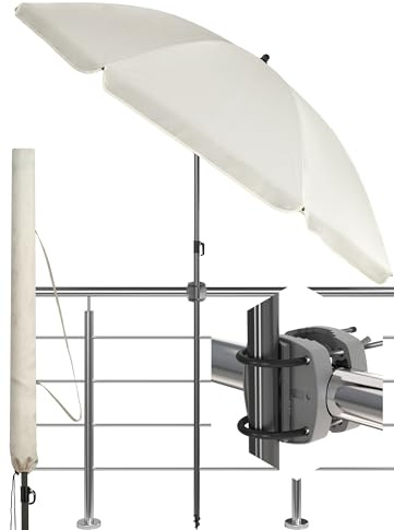 4smile Sonnenschirm Balkon SunnyJoy, 3-in-1 SET, Beige - UPF 50+ Sonnenschirm Ø 180 cm + Sonnenschirmhalter Balkongeländer + Sonnenschirmhülle - Sonnenschutz Balkon Set