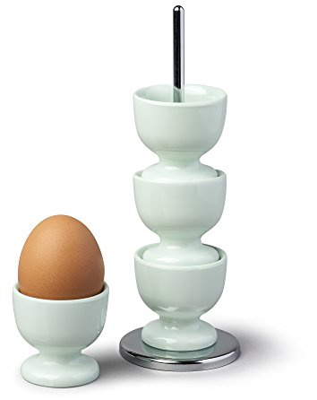 Zeal Stack and Store Egg Cups/Holders, Set of 4 with Chrome Storage and Carry Stand, Melamine, Sage Green
